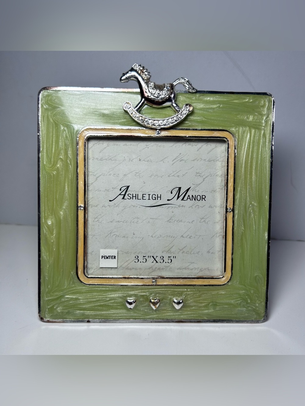 Baby Photo Frame 3.5”X3.5” Rocking Horse Green Pewter